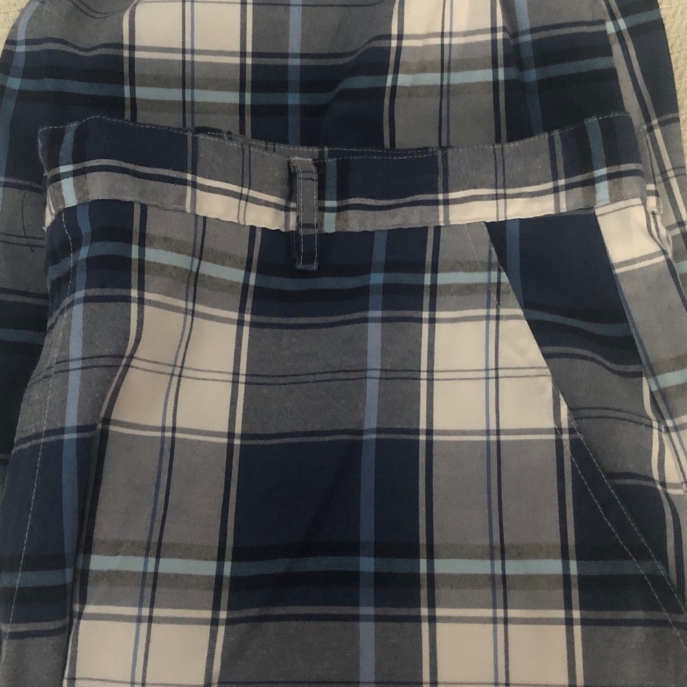 Blue and white plaid shorts.